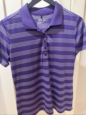 Nike Purple Striped Dri-Fit Golf Polo
